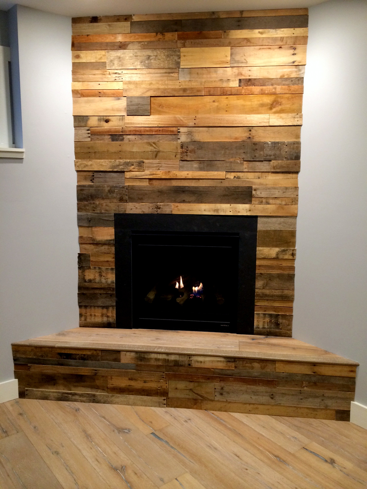 fireplace wood reclaimed pallet paneling simple panels decoration rustic decor barn walls barnwood mantel recycled surround faux porch prefabricated houzz