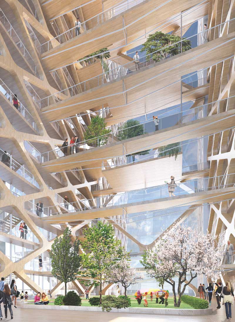 Conceptual interior rendering of the River Beach tower project in Chicago, Illinois. Cambridge University, Perkins+Will, Thornton Thomasetti