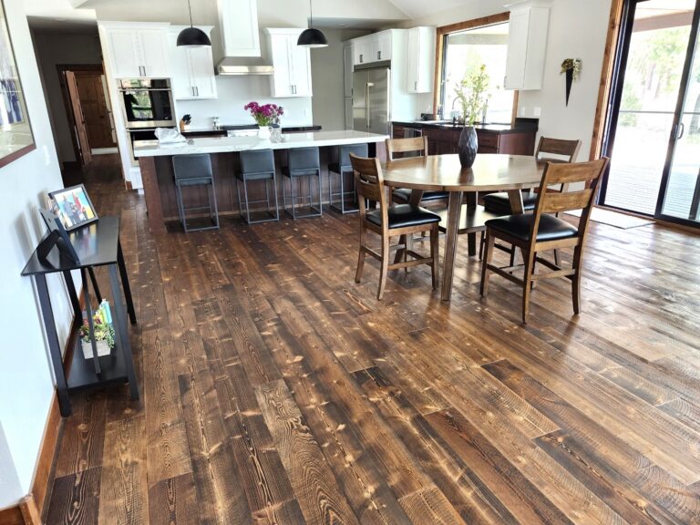 Circle-sawn Douglas fir flooring installed in a home from the Mountain Collection
